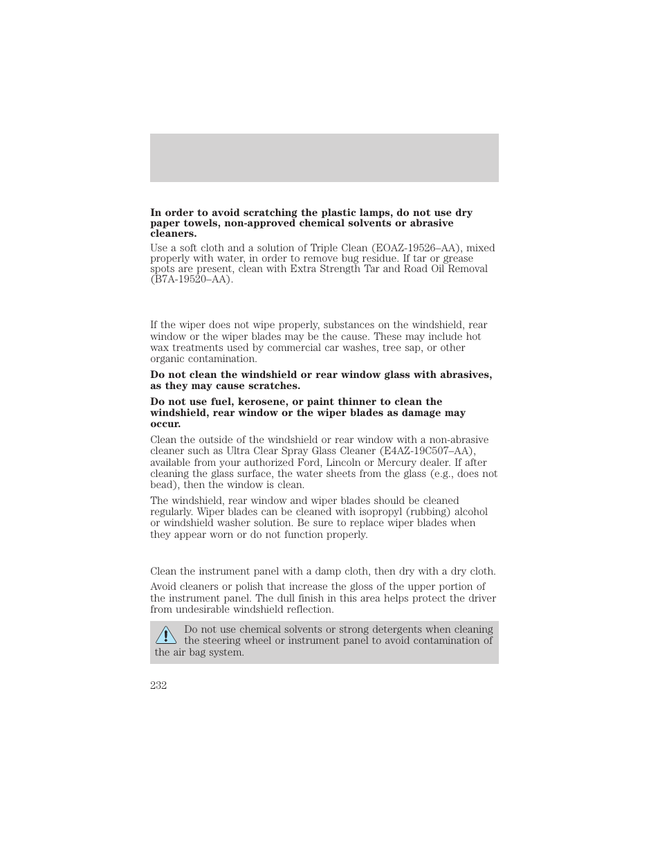 Cleaning | FORD 2002 Windstar v.2 User Manual | Page 232 / 288