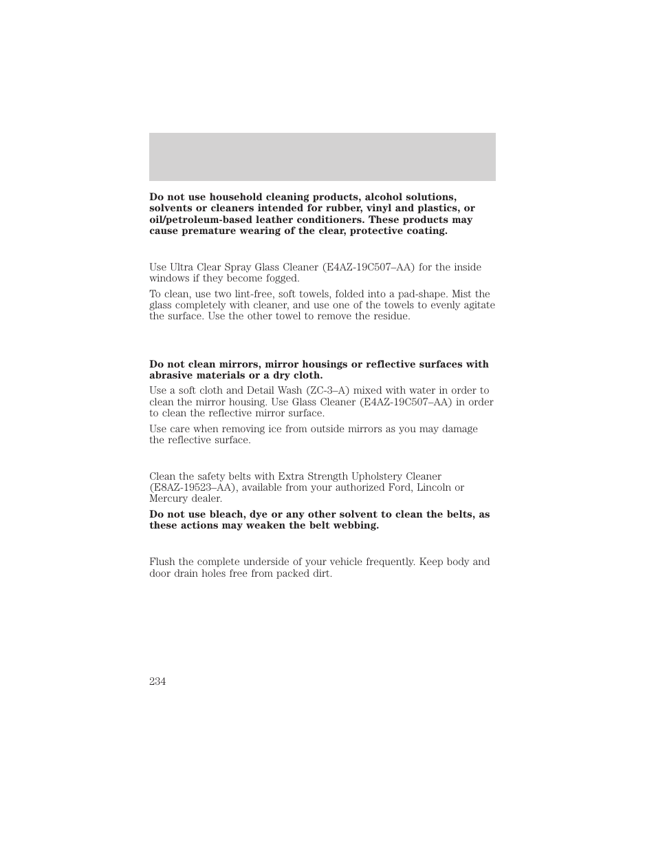 Cleaning | FORD 2002 Windstar v.2 User Manual | Page 234 / 288