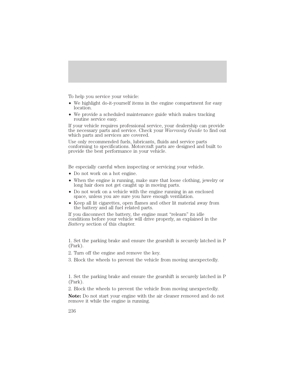 Maintenance and specifications | FORD 2002 Windstar v.2 User Manual | Page 236 / 288