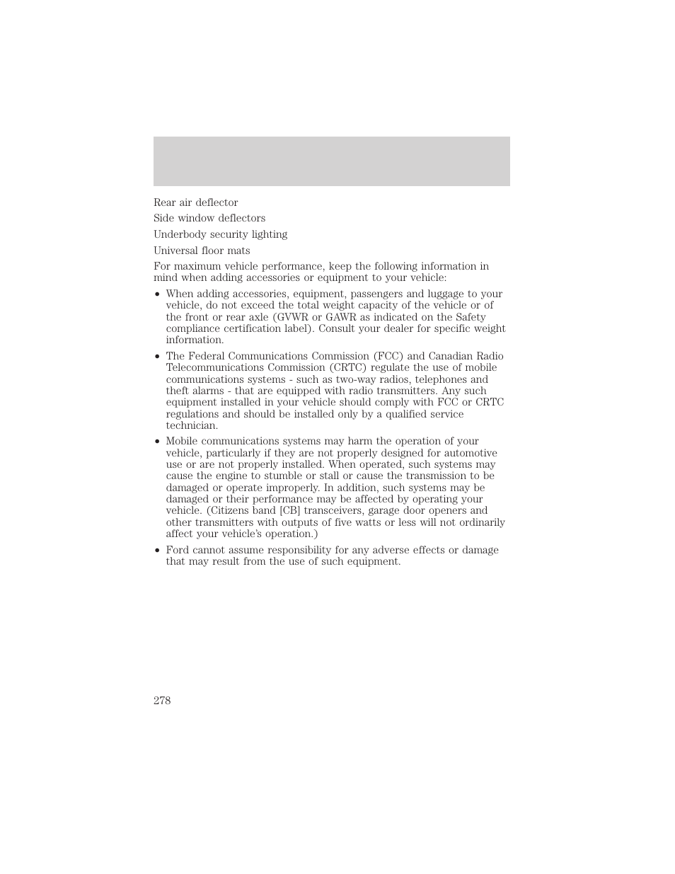 Accessories | FORD 2002 Windstar v.2 User Manual | Page 278 / 288