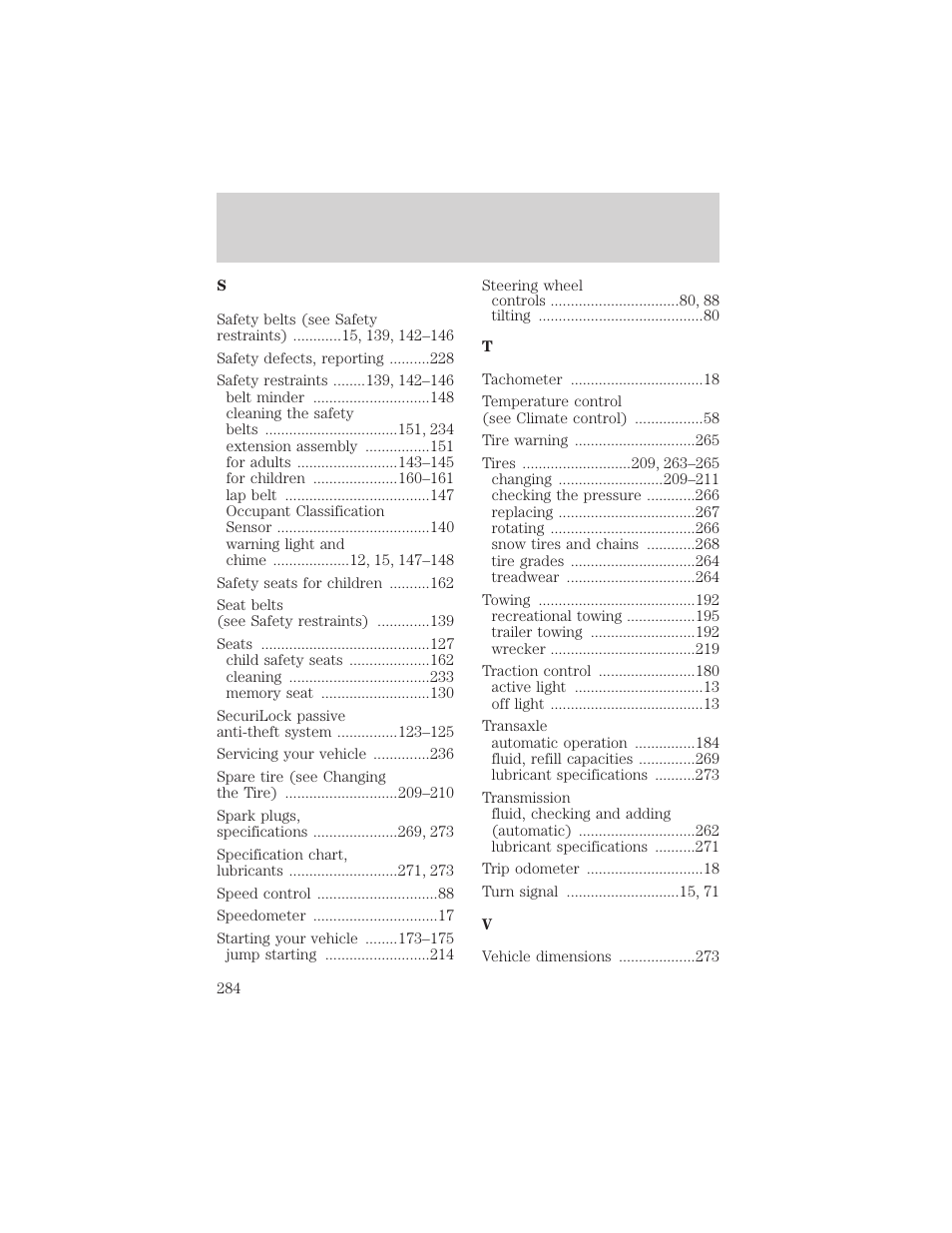 Index | FORD 2002 Windstar v.2 User Manual | Page 284 / 288