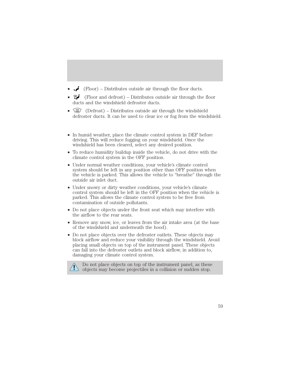 Climate controls | FORD 2002 Windstar v.2 User Manual | Page 59 / 288