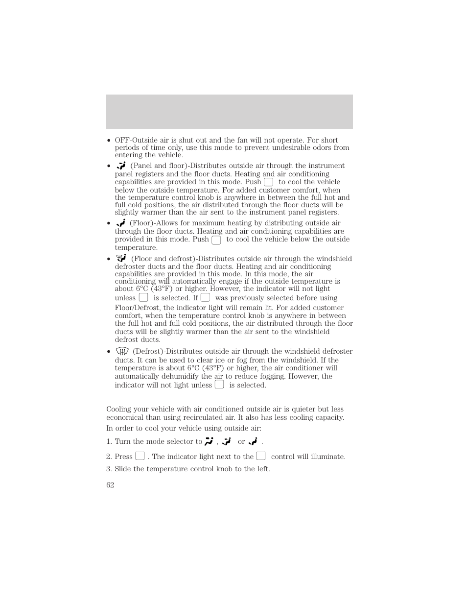 Climate controls | FORD 2002 Windstar v.2 User Manual | Page 62 / 288