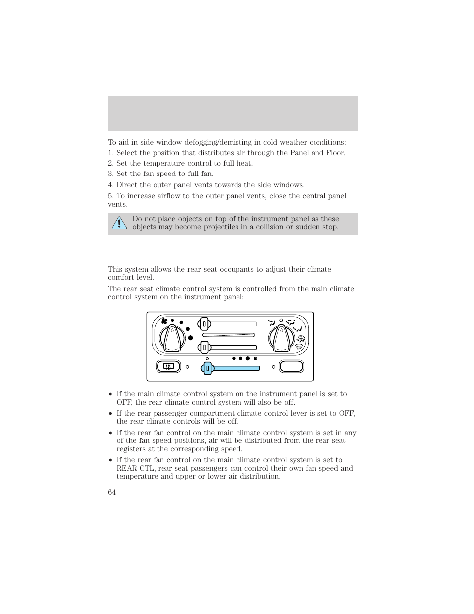 Climate controls | FORD 2002 Windstar v.2 User Manual | Page 64 / 288