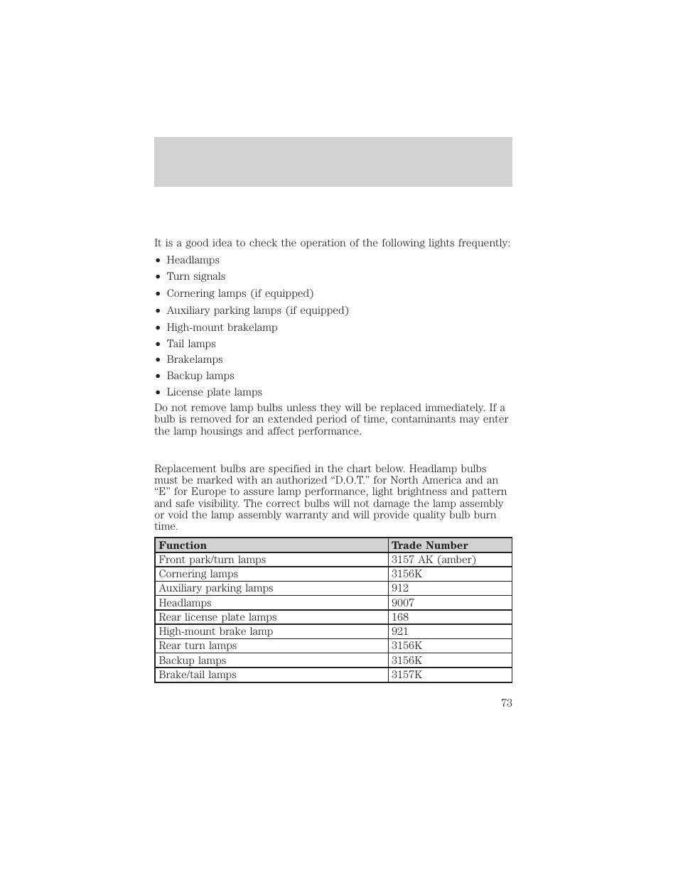 Lights | FORD 2002 Windstar v.2 User Manual | Page 73 / 288