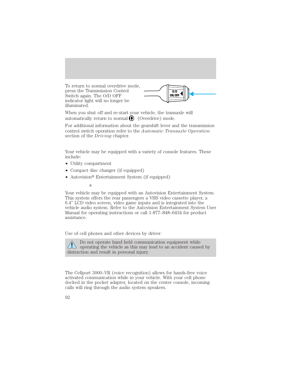 Driver controls | FORD 2002 Windstar v.2 User Manual | Page 92 / 288