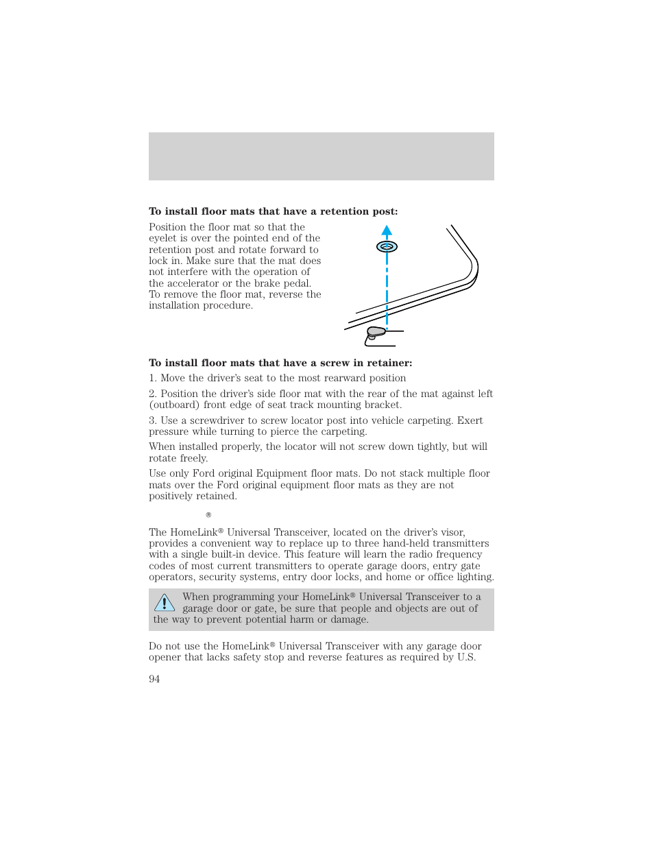 Driver controls | FORD 2002 Windstar v.2 User Manual | Page 94 / 288