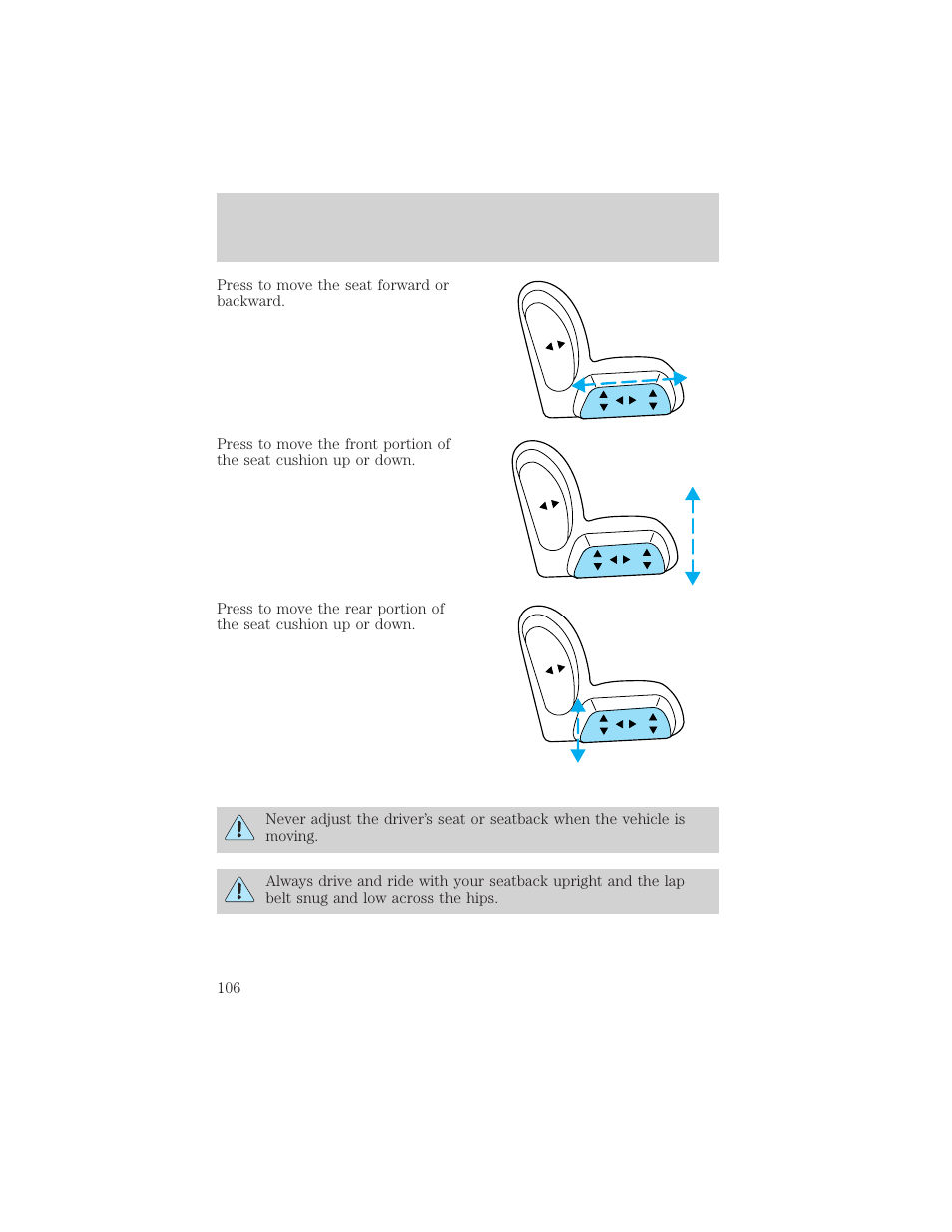 Seating and safety restraints | FORD 2001 Crown Victoria User Manual | Page 106 / 248