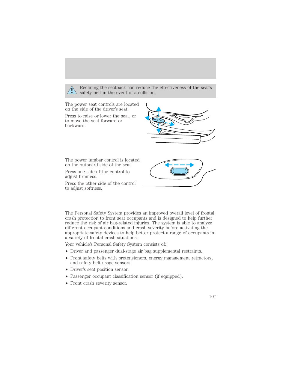 Seating and safety restraints | FORD 2001 Crown Victoria User Manual | Page 107 / 248