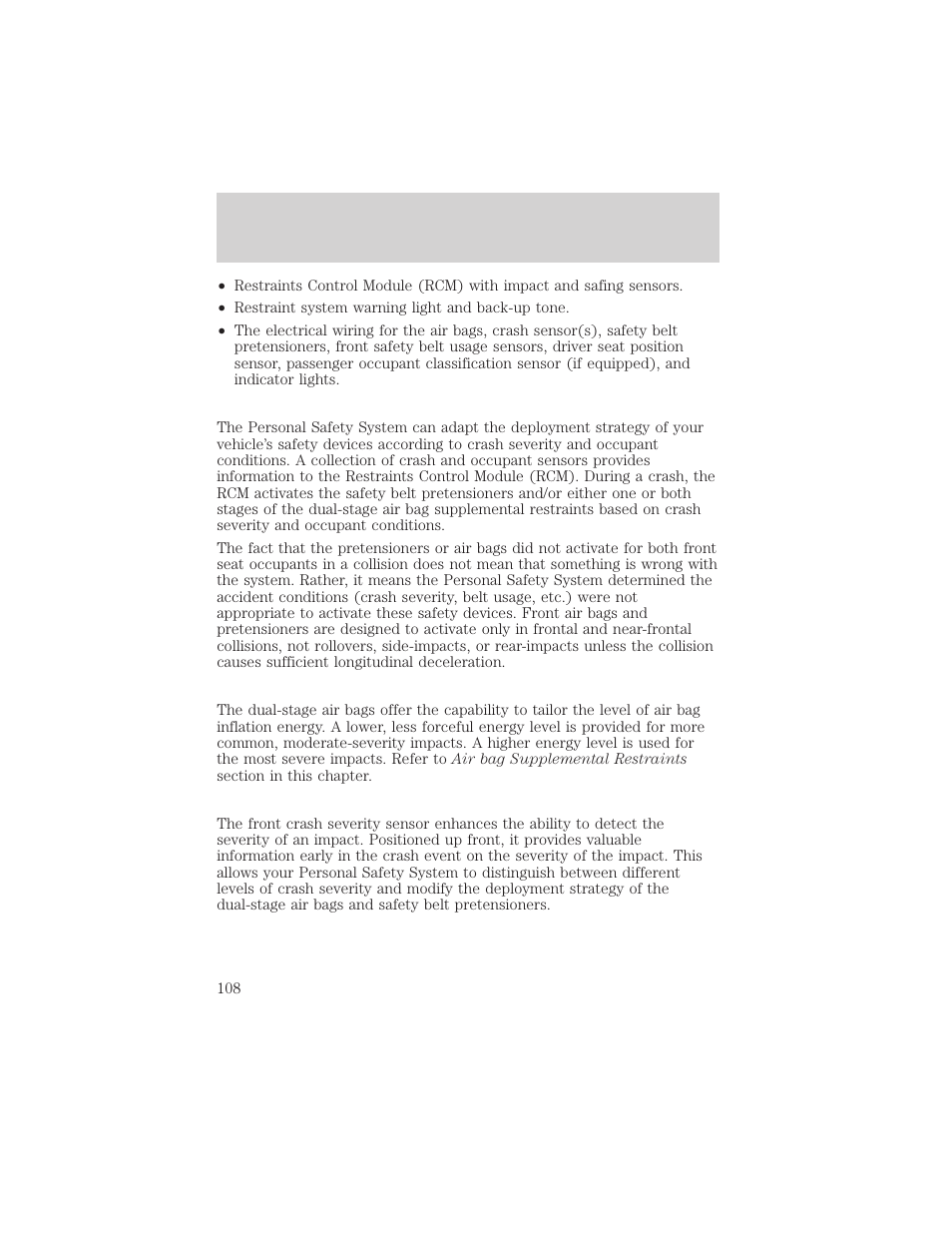 Seating and safety restraints | FORD 2001 Crown Victoria User Manual | Page 108 / 248