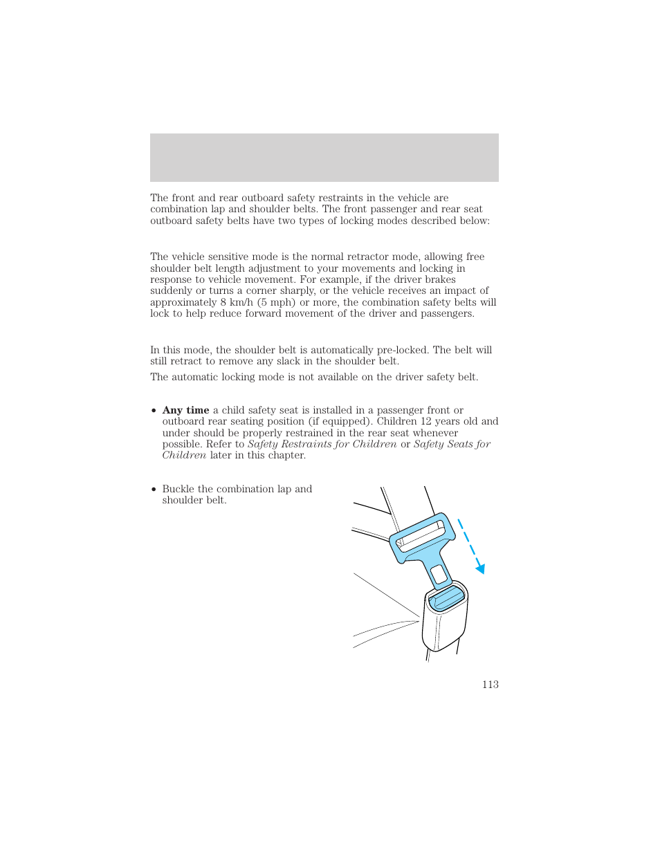 Seating and safety restraints | FORD 2001 Crown Victoria User Manual | Page 113 / 248