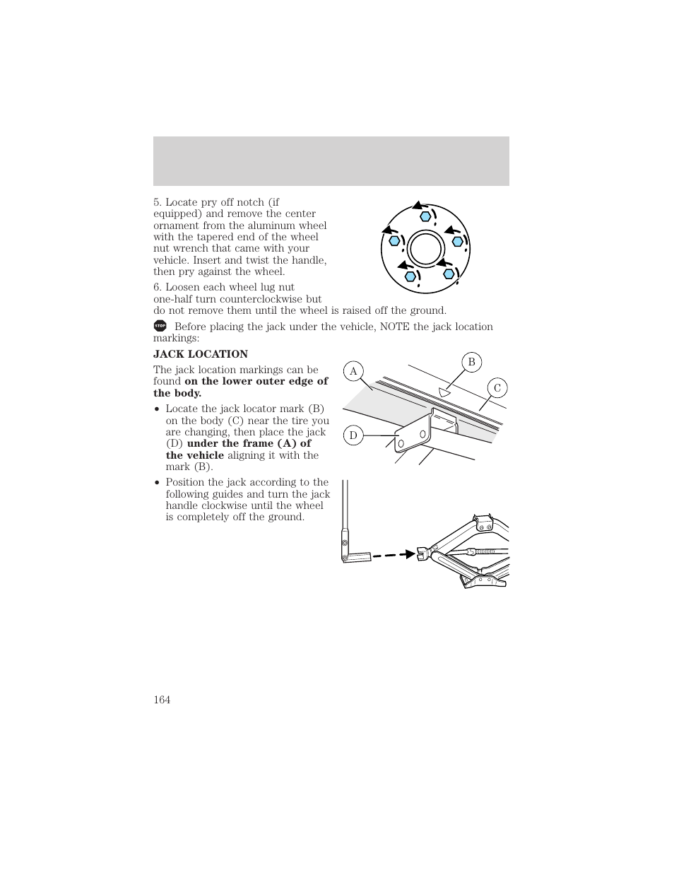 Roadside emergencies | FORD 2001 Crown Victoria User Manual | Page 164 / 248