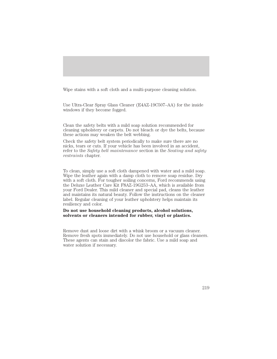 Maintenance and care | FORD 2001 Crown Victoria User Manual | Page 219 / 248