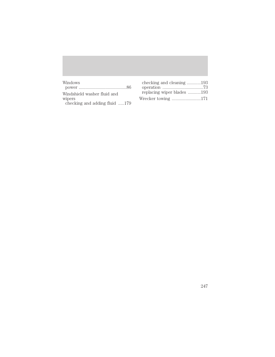 Index | FORD 2001 Crown Victoria User Manual | Page 247 / 248