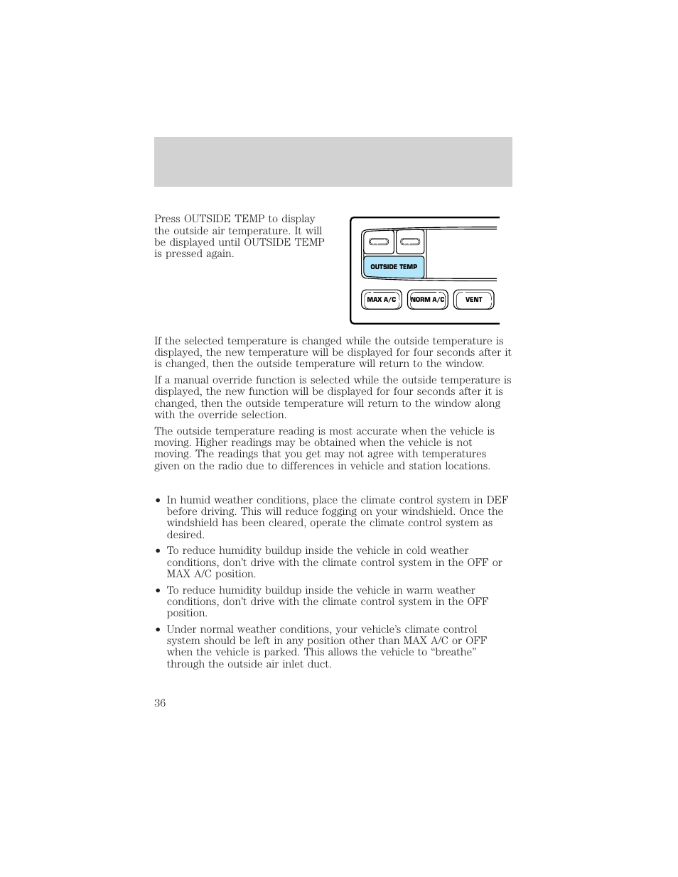 Controls and features | FORD 2001 Crown Victoria User Manual | Page 36 / 248