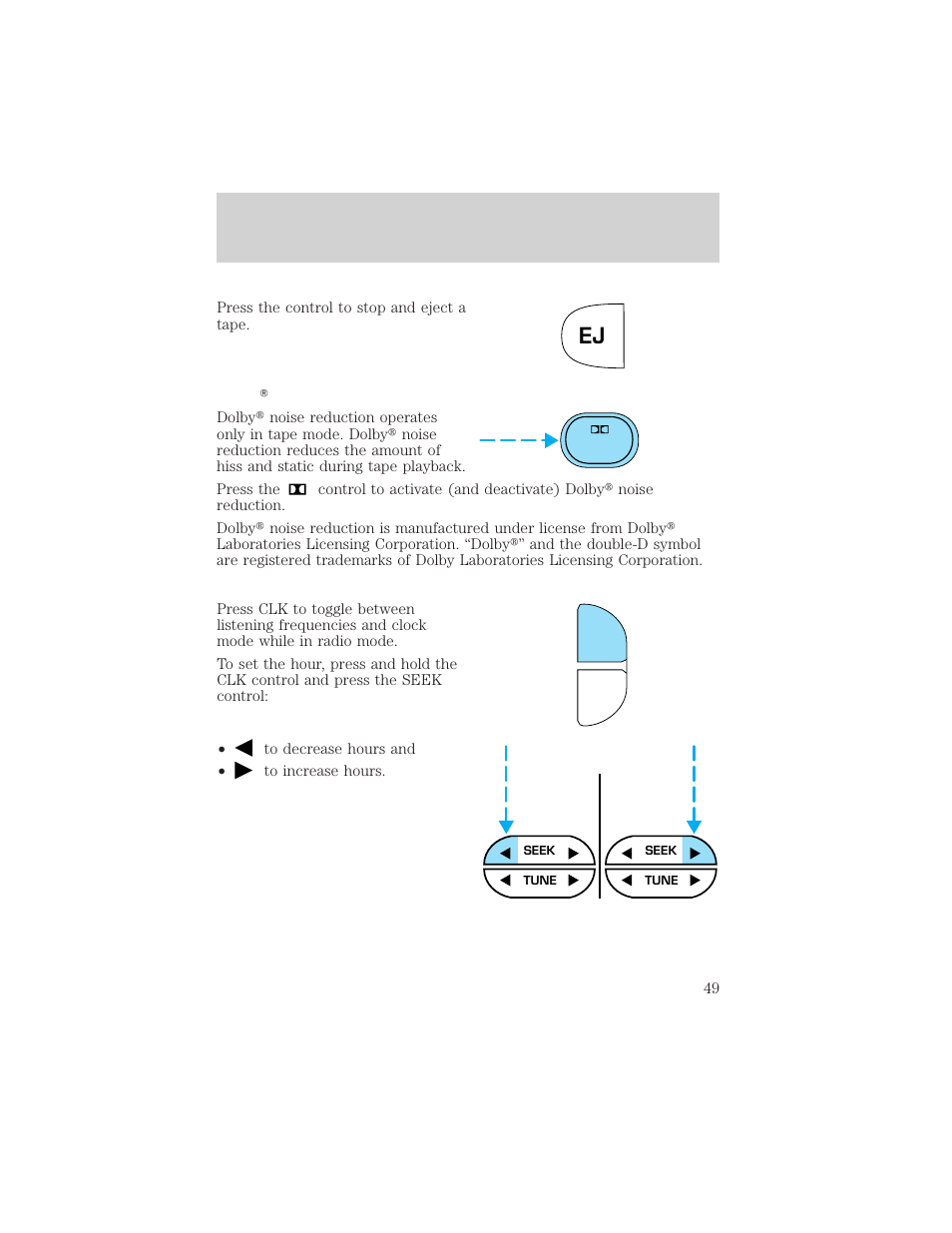 Controls and features, 4tape ams | FORD 2001 Crown Victoria User Manual | Page 49 / 248