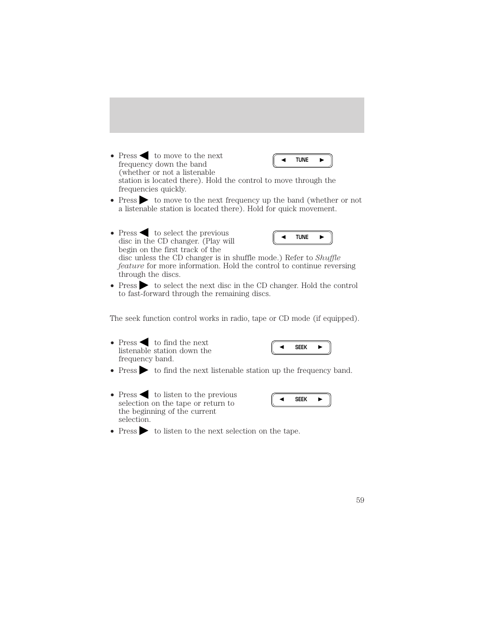 Controls and features | FORD 2001 Crown Victoria User Manual | Page 59 / 248