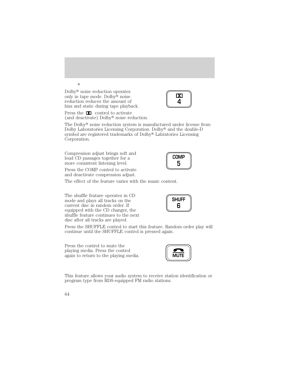 Controls and features | FORD 2001 Crown Victoria User Manual | Page 64 / 248