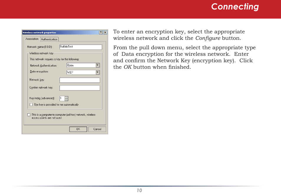 Connecting | Buffalo Technology AirStation WLI-U2-AG108HP User Manual | Page 10 / 53