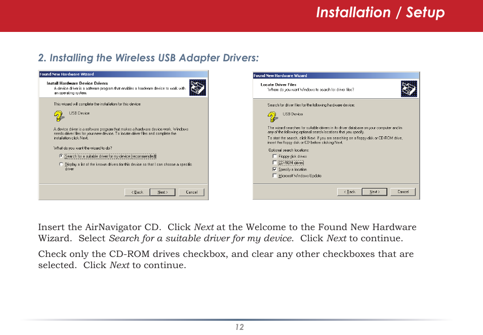 Installation / setup | Buffalo Technology AirStation WLI-U2-AG108HP User Manual | Page 12 / 53