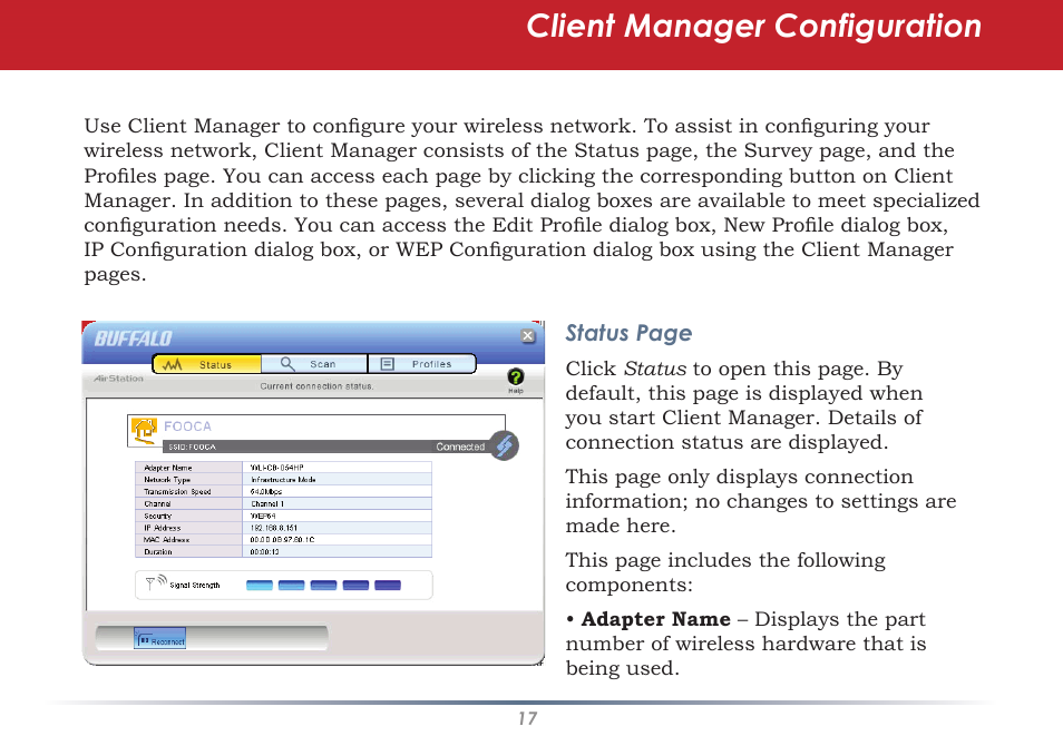 Client manager configuration | Buffalo Technology AirStation WLI-U2-AG108HP User Manual | Page 17 / 53