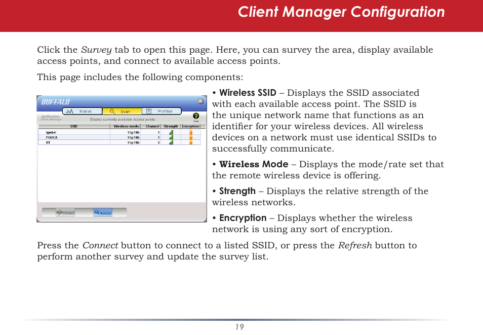 Client manager configuration | Buffalo Technology AirStation WLI-U2-AG108HP User Manual | Page 19 / 53