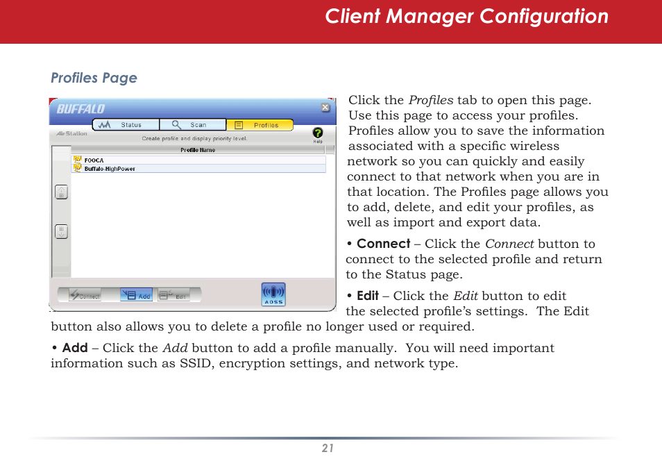 Client manager configuration | Buffalo Technology AirStation WLI-U2-AG108HP User Manual | Page 21 / 53