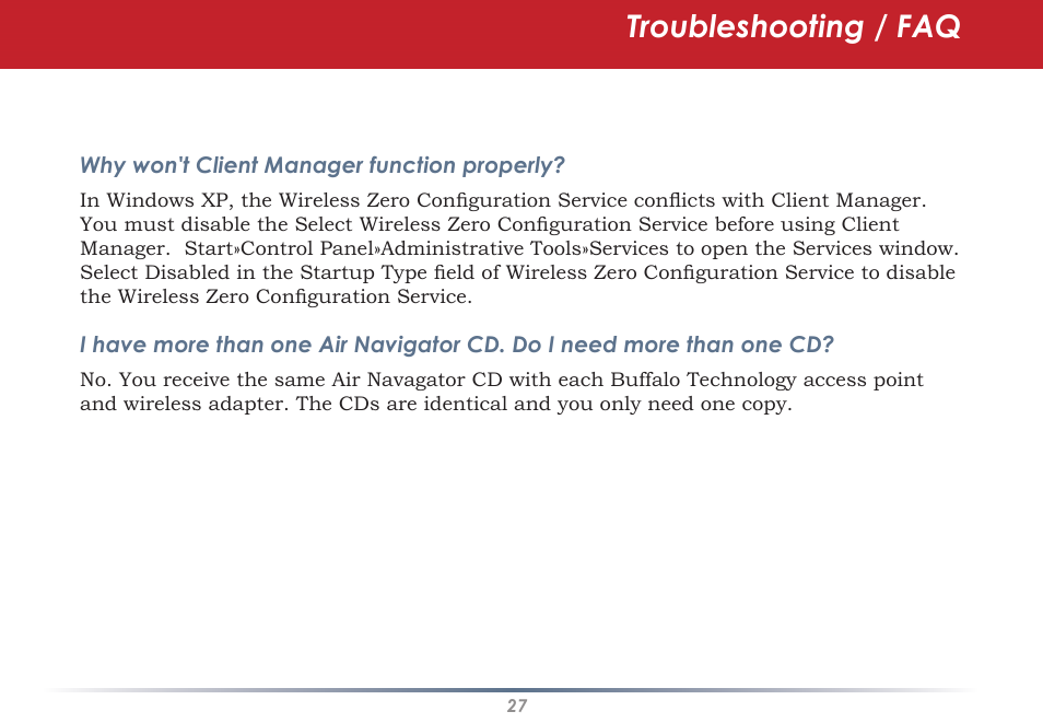 Troubleshooting / faq | Buffalo Technology AirStation WLI-U2-AG108HP User Manual | Page 27 / 53