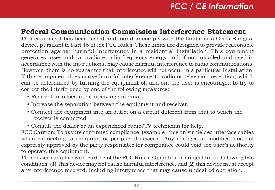 Fcc / ce information | Buffalo Technology AirStation WLI-U2-AG108HP User Manual | Page 37 / 53