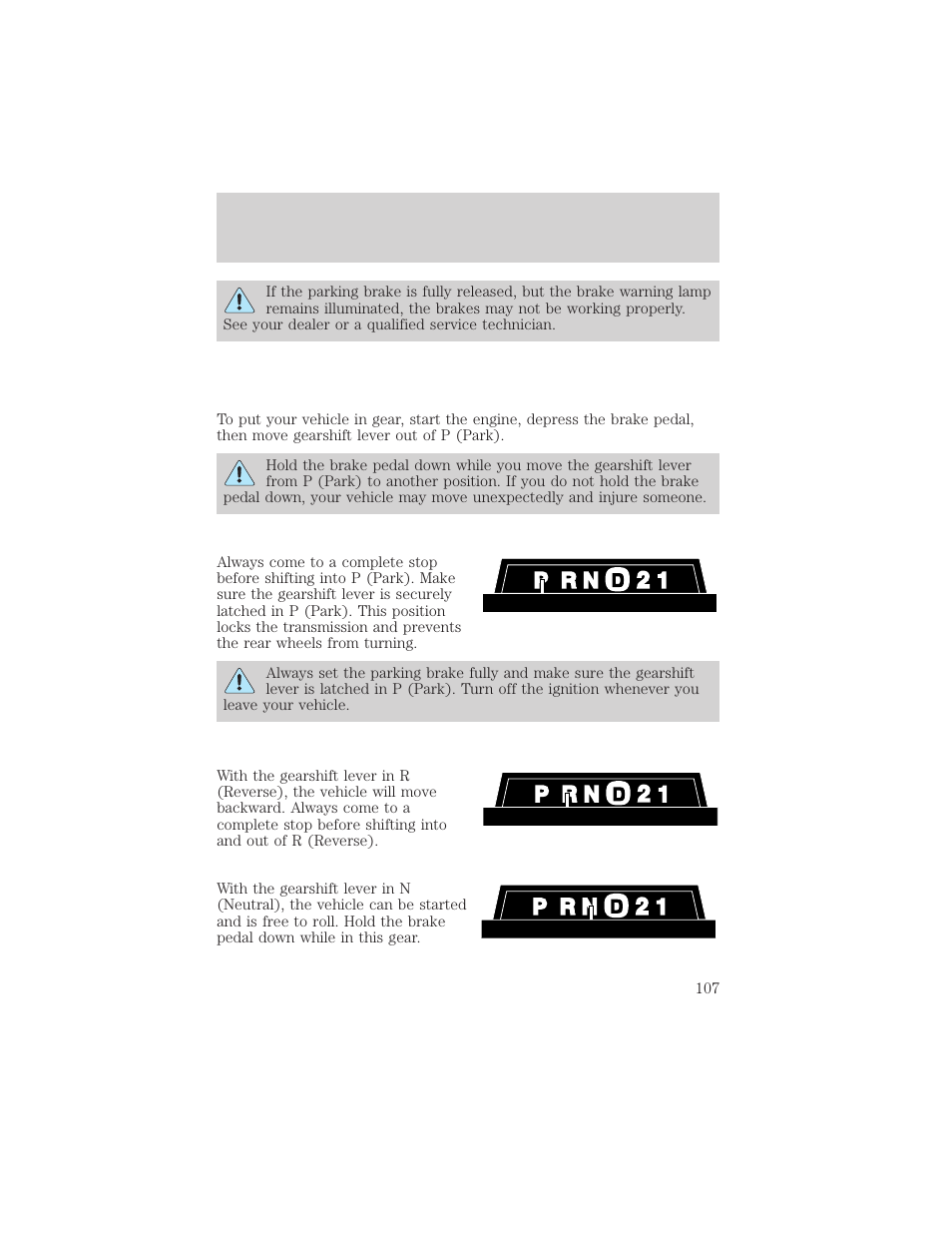 Driving | FORD 2001 E-450 User Manual | Page 107 / 224