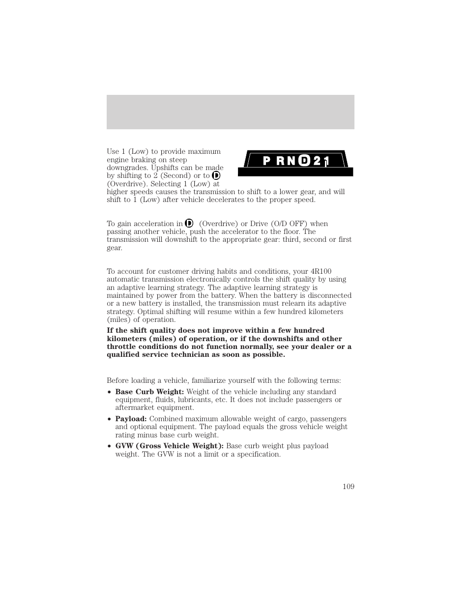 Driving | FORD 2001 E-450 User Manual | Page 109 / 224