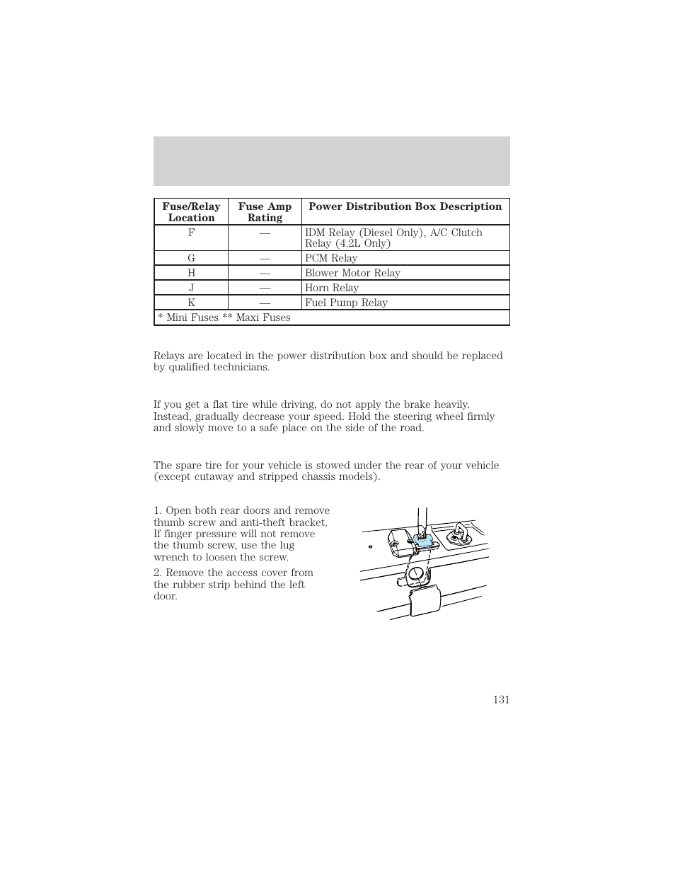 Roadside emergencies | FORD 2001 E-450 User Manual | Page 131 / 224