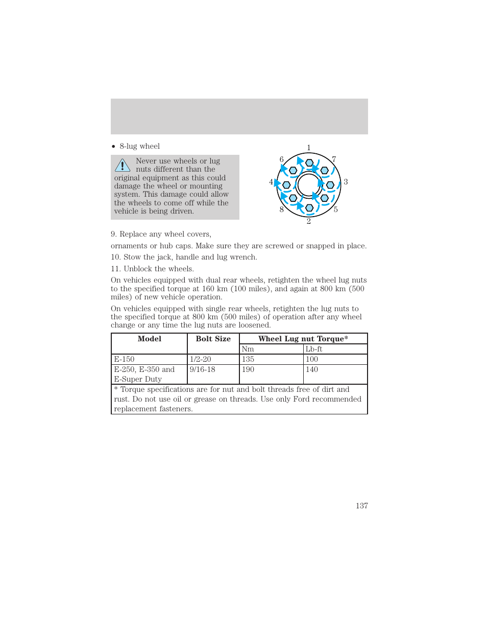Roadside emergencies | FORD 2001 E-450 User Manual | Page 137 / 224