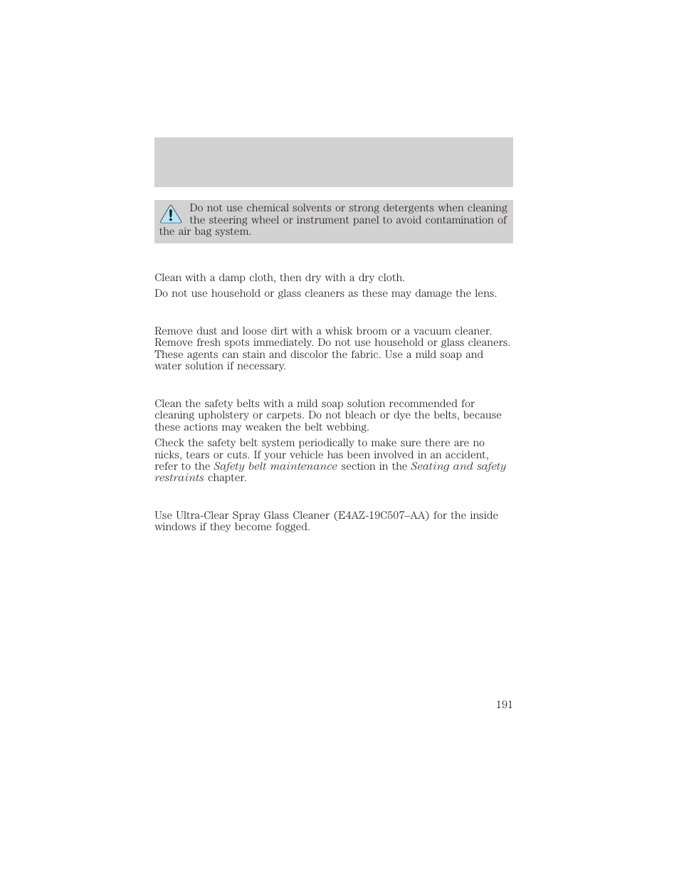 Maintenance and care | FORD 2001 E-450 User Manual | Page 191 / 224