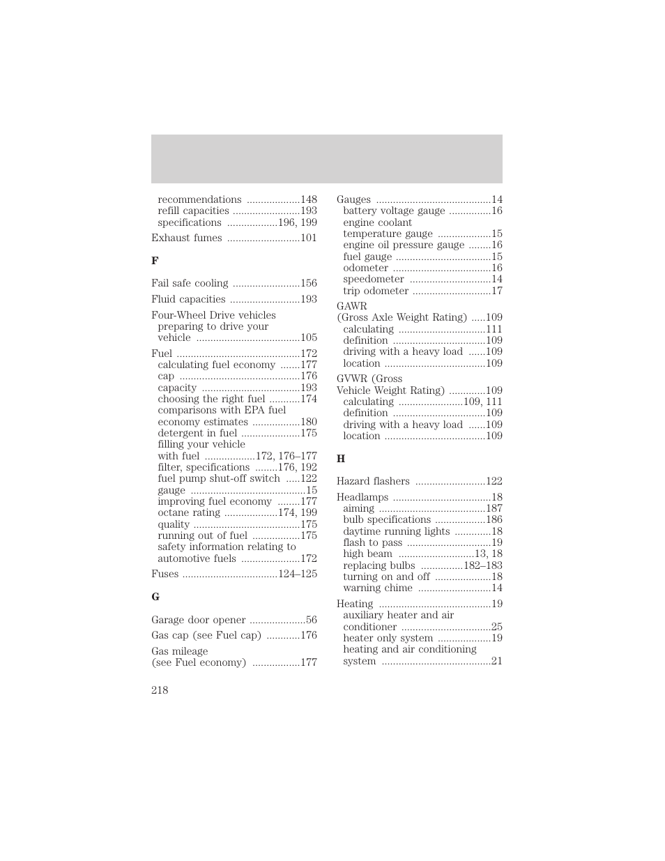 Index | FORD 2001 E-450 User Manual | Page 218 / 224