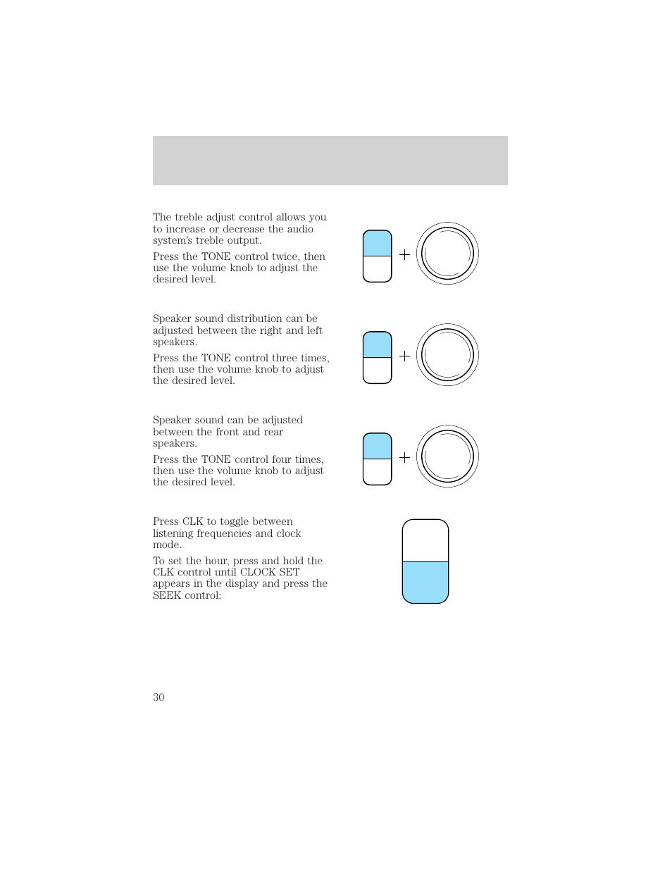 Tone clk, Controls and features | FORD 2001 E-450 User Manual | Page 30 / 224