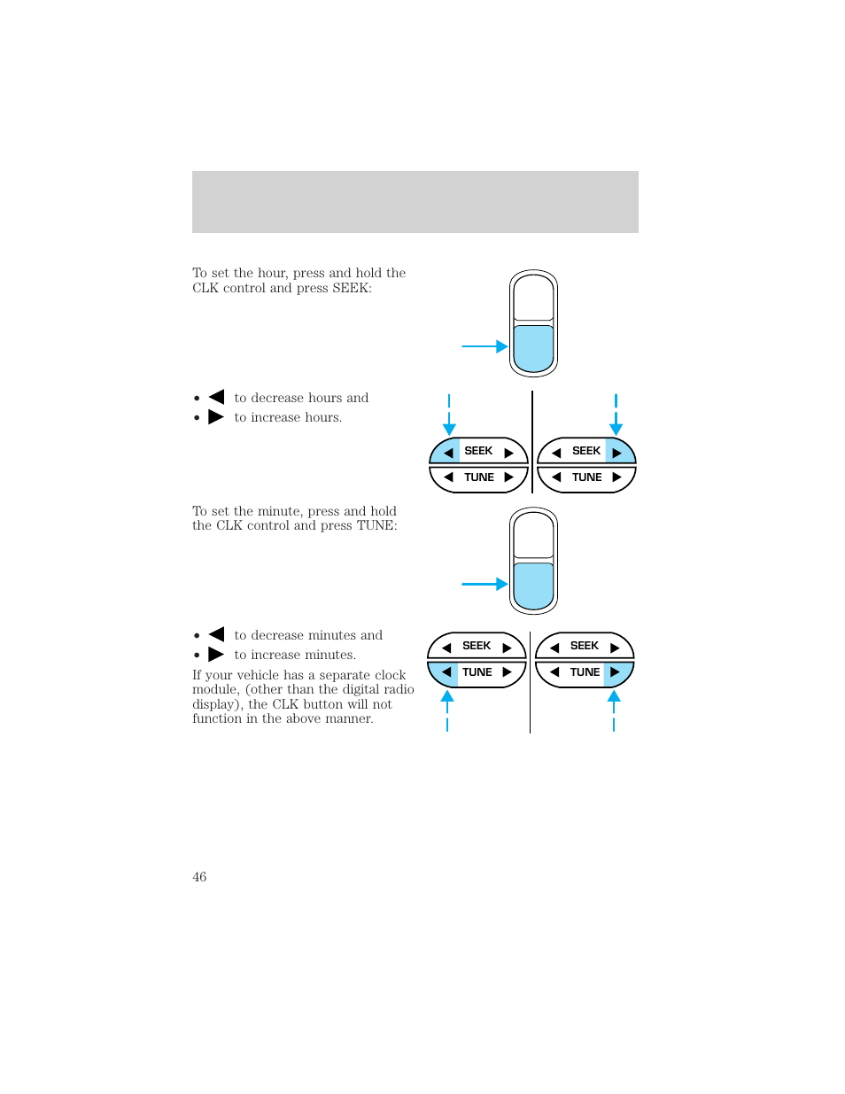 Auto clk, Controls and features | FORD 2001 E-450 User Manual | Page 46 / 224