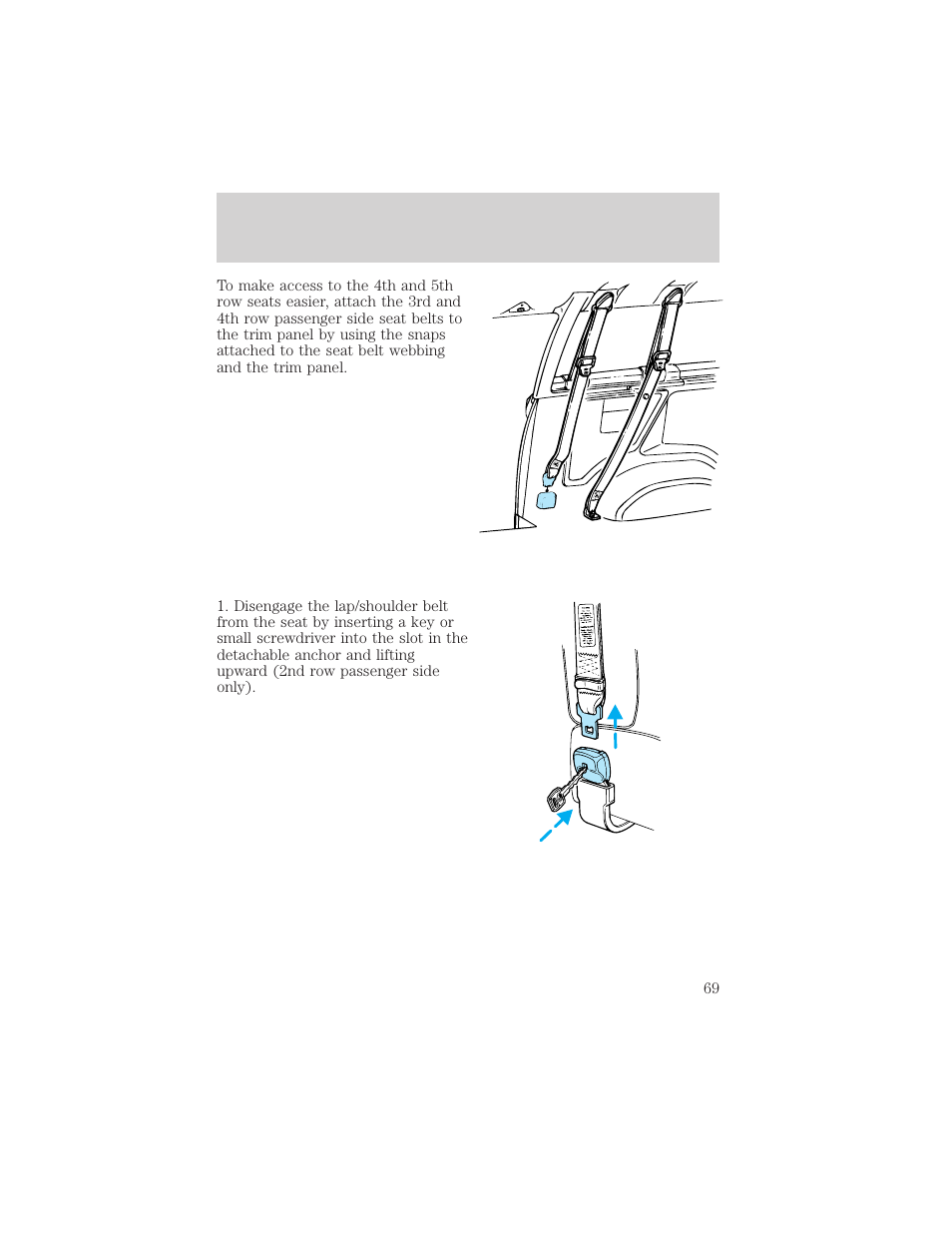 Seating and safety restraints | FORD 2001 E-450 User Manual | Page 69 / 224