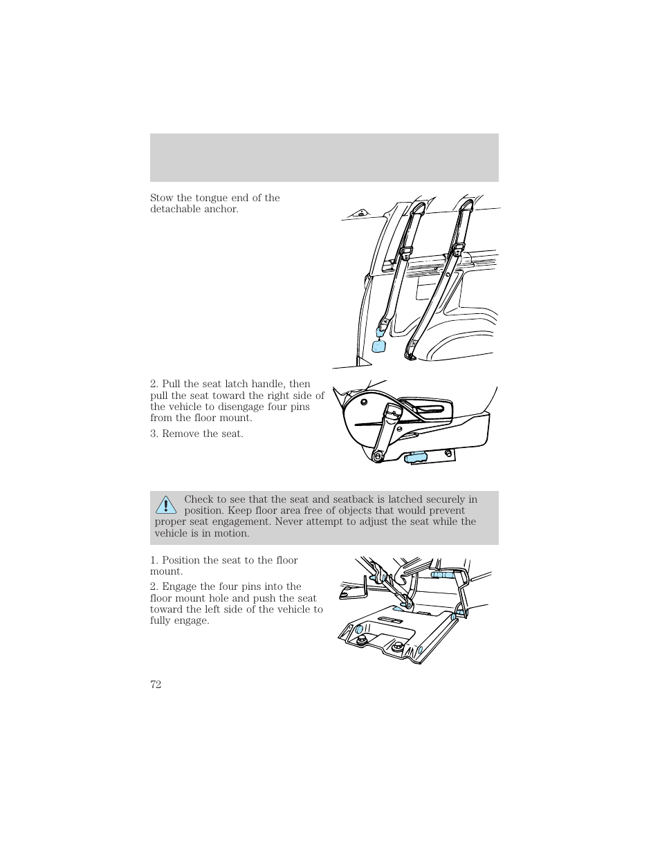 Seating and safety restraints | FORD 2001 E-450 User Manual | Page 72 / 224