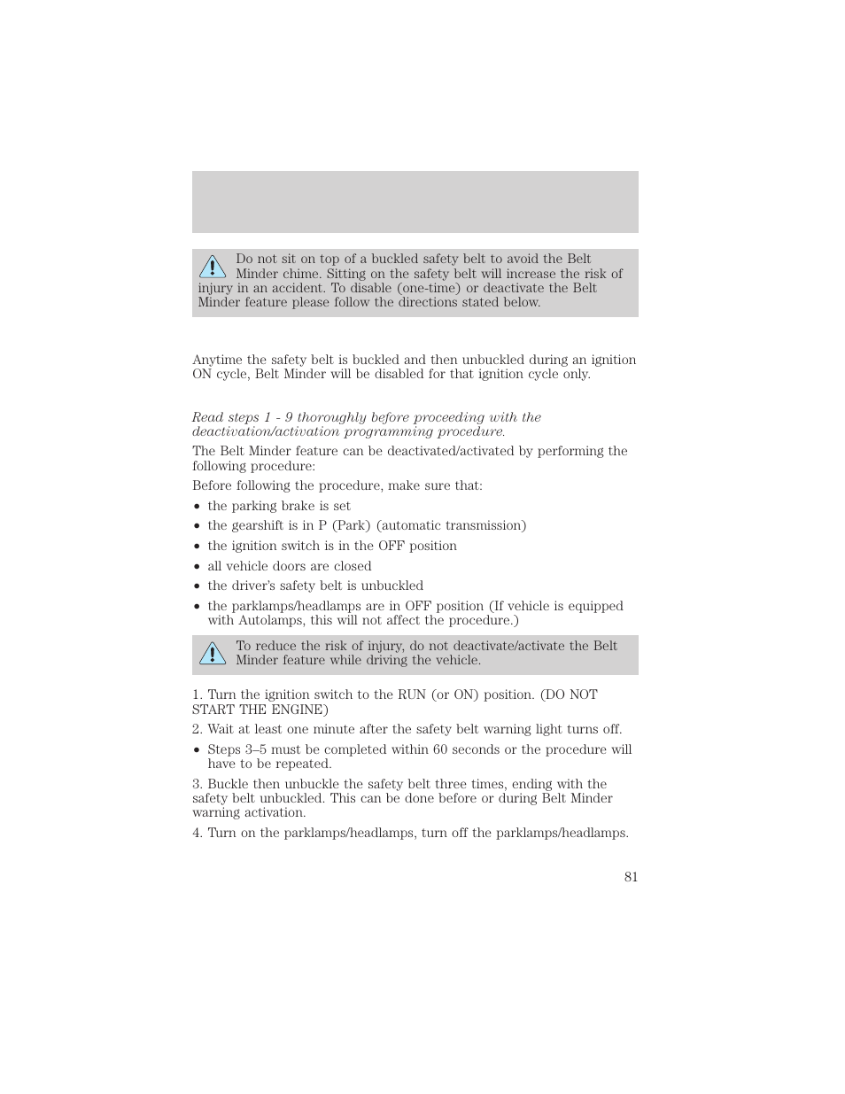 Seating and safety restraints | FORD 2001 E-450 User Manual | Page 81 / 224