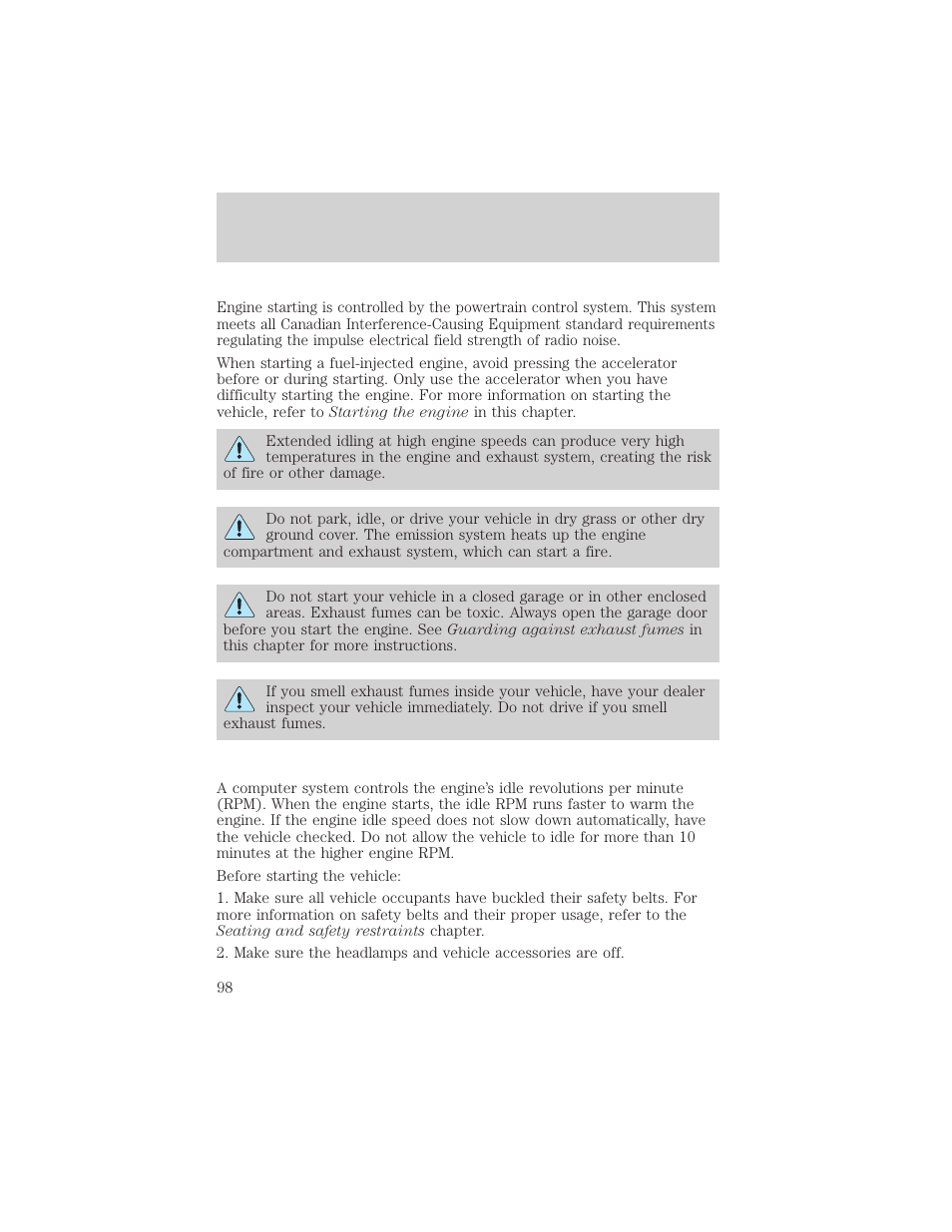 Starting | FORD 2001 E-450 User Manual | Page 98 / 224