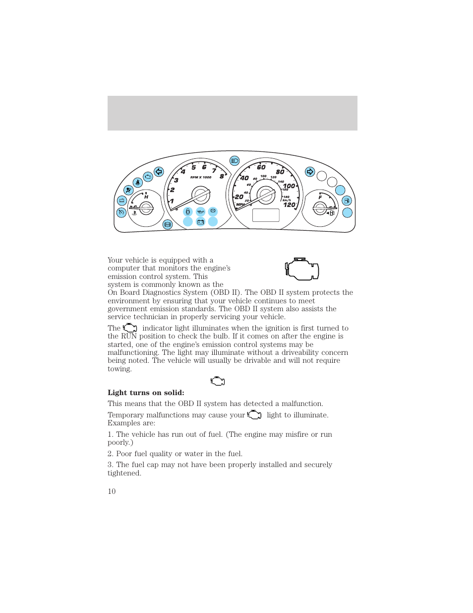 Instrumentation | FORD 2001 Escape User Manual | Page 10 / 280