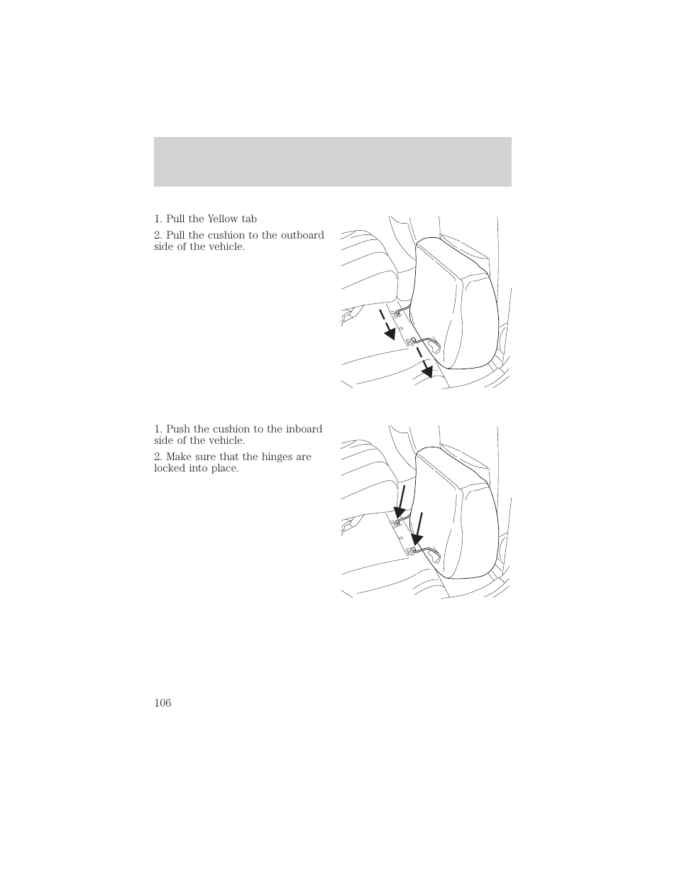 Seating and safety restraints | FORD 2001 Escape User Manual | Page 106 / 280