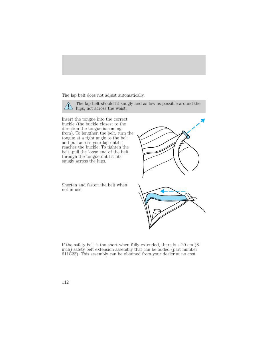 Seating and safety restraints | FORD 2001 Escape User Manual | Page 112 / 280