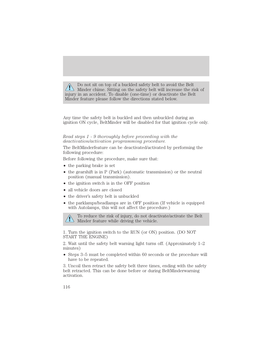 Seating and safety restraints | FORD 2001 Escape User Manual | Page 116 / 280
