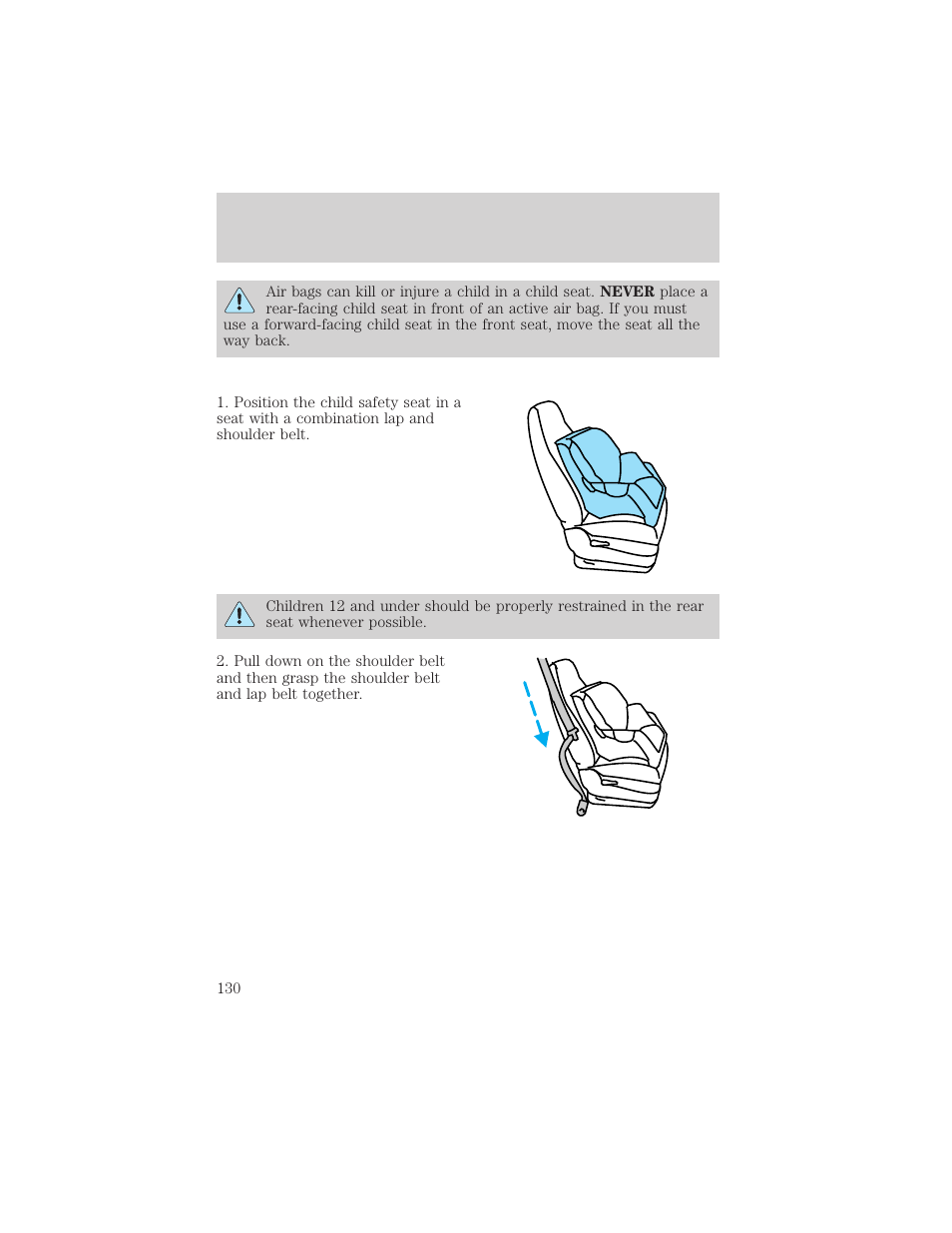 Seating and safety restraints | FORD 2001 Escape User Manual | Page 130 / 280