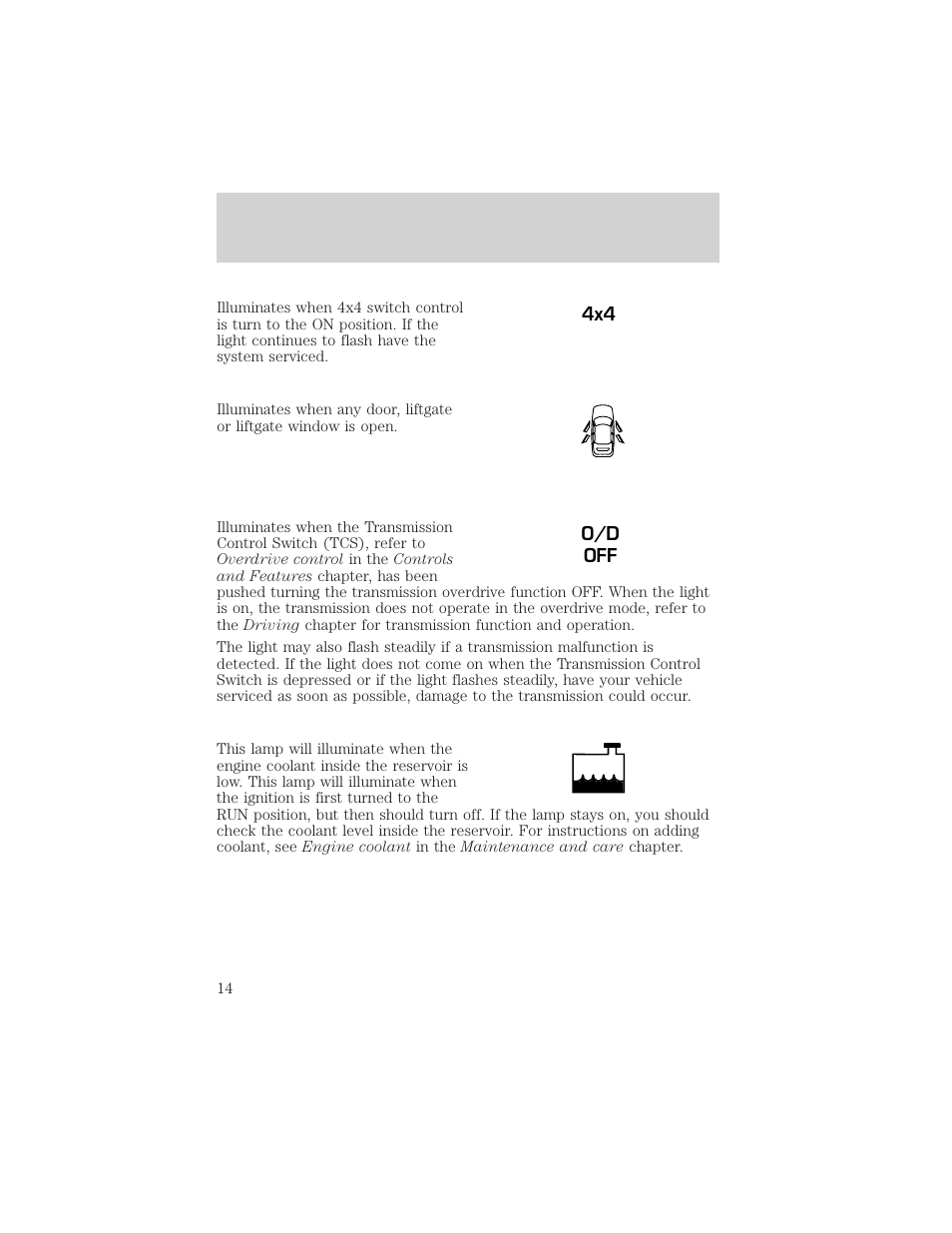 Instrumentation | FORD 2001 Escape User Manual | Page 14 / 280