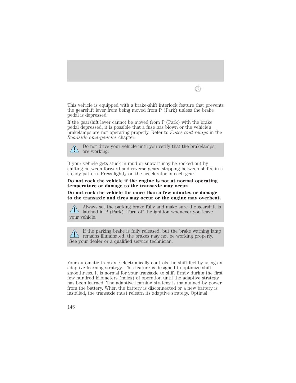 Driving | FORD 2001 Escape User Manual | Page 146 / 280