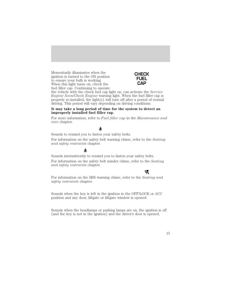 Instrumentation | FORD 2001 Escape User Manual | Page 15 / 280