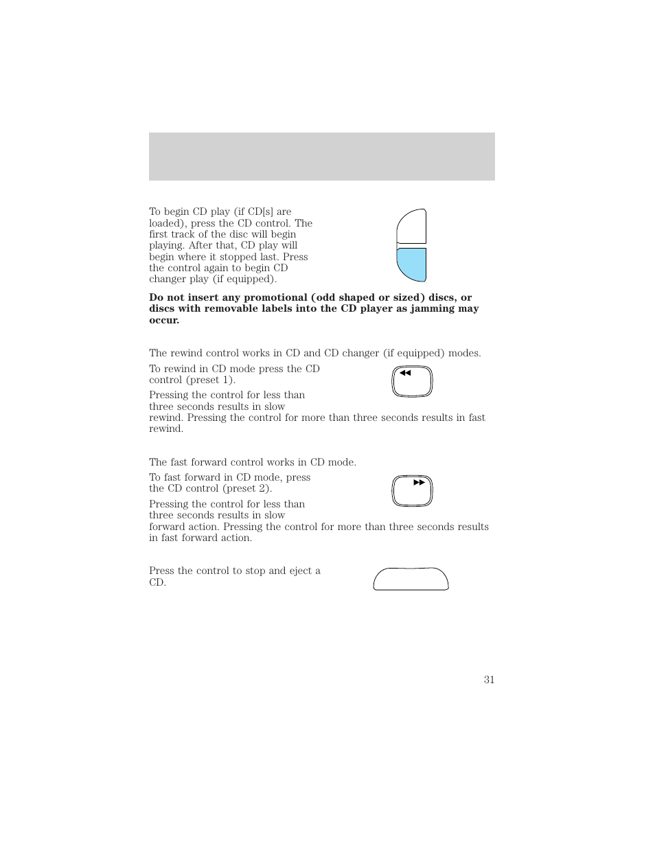 Ej controls and features | FORD 2001 Escape User Manual | Page 31 / 280